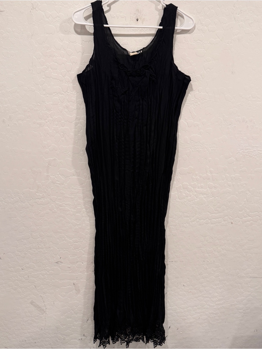 Vtg Y2K Textured Slip Maxi Dress Black Lace Sheer Whimsigoth Dark Fairy Grunge